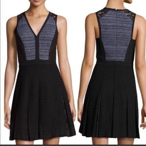 Rebecca Taylor Black and Blue V-Neck Mini Dress Sz 8